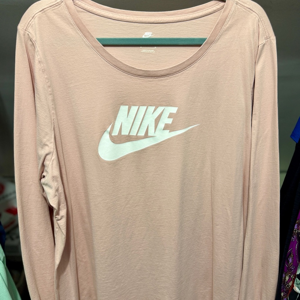 Nike Long-Sleeve Tee in Light Pink with White Logo